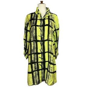 Ali Miles Tunic Blouse Yellow Black Wired Collar 3/4 Sleeve Art to Wear Size M